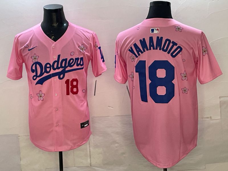 Men Nike 2026 Los Angeles Dodgers #18 Yamamoto Pink Sakura Edition Game MLB Jersey 06